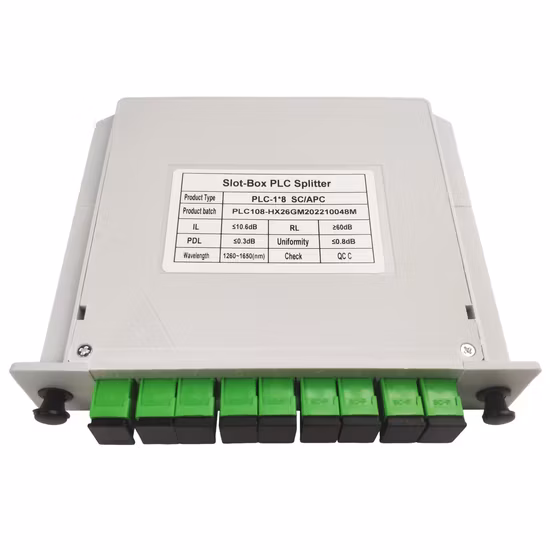 Quality FTTH Cassette Type Optical Fiber PLC Splitter 1*8 Sc/APC 09mm with Excellent Uniformity & Reliability